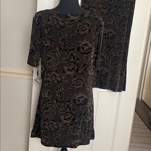 Carole Little 90’s Career Vintage Black and Brown Floral Skirt Set Size 10